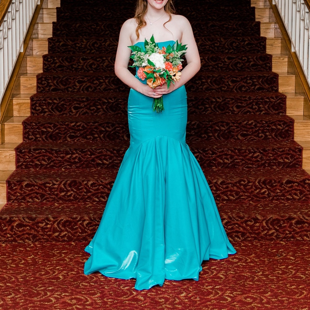 COPY - Prom Dress, Turquoise blue strapless mermaid style